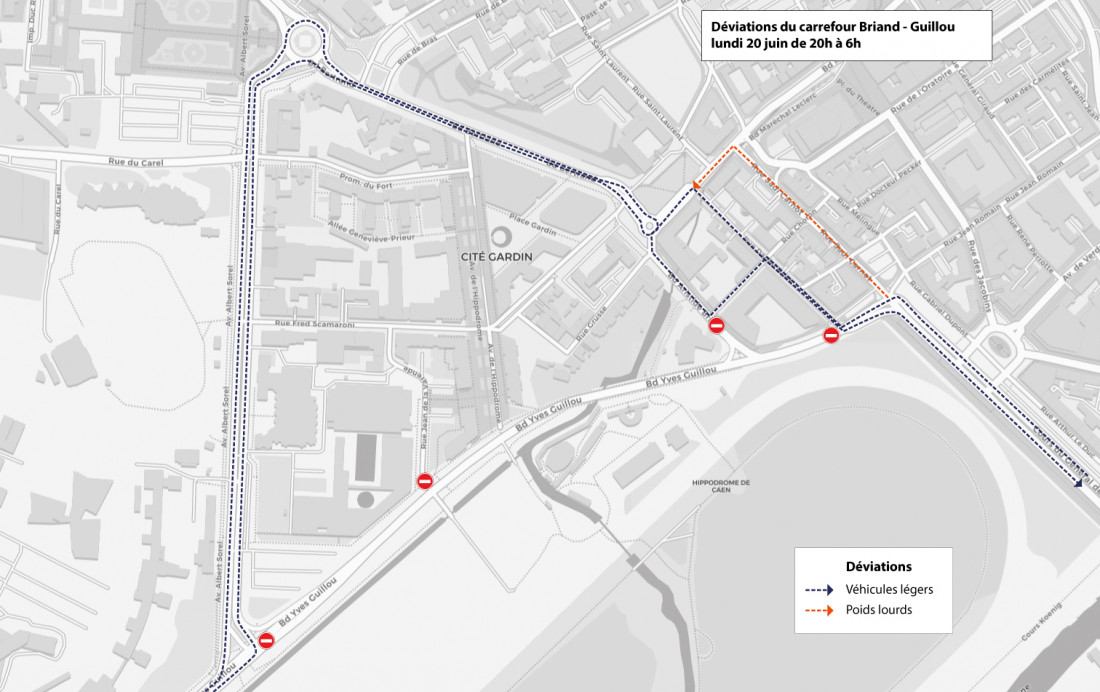 Plan déviations 20 juin - carrefour boulevards Guillou-Briand