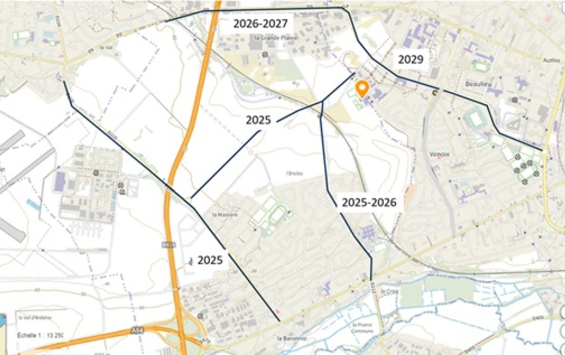 Carte projets cyclables zone Carpiquet Bretteville-sur-Odon